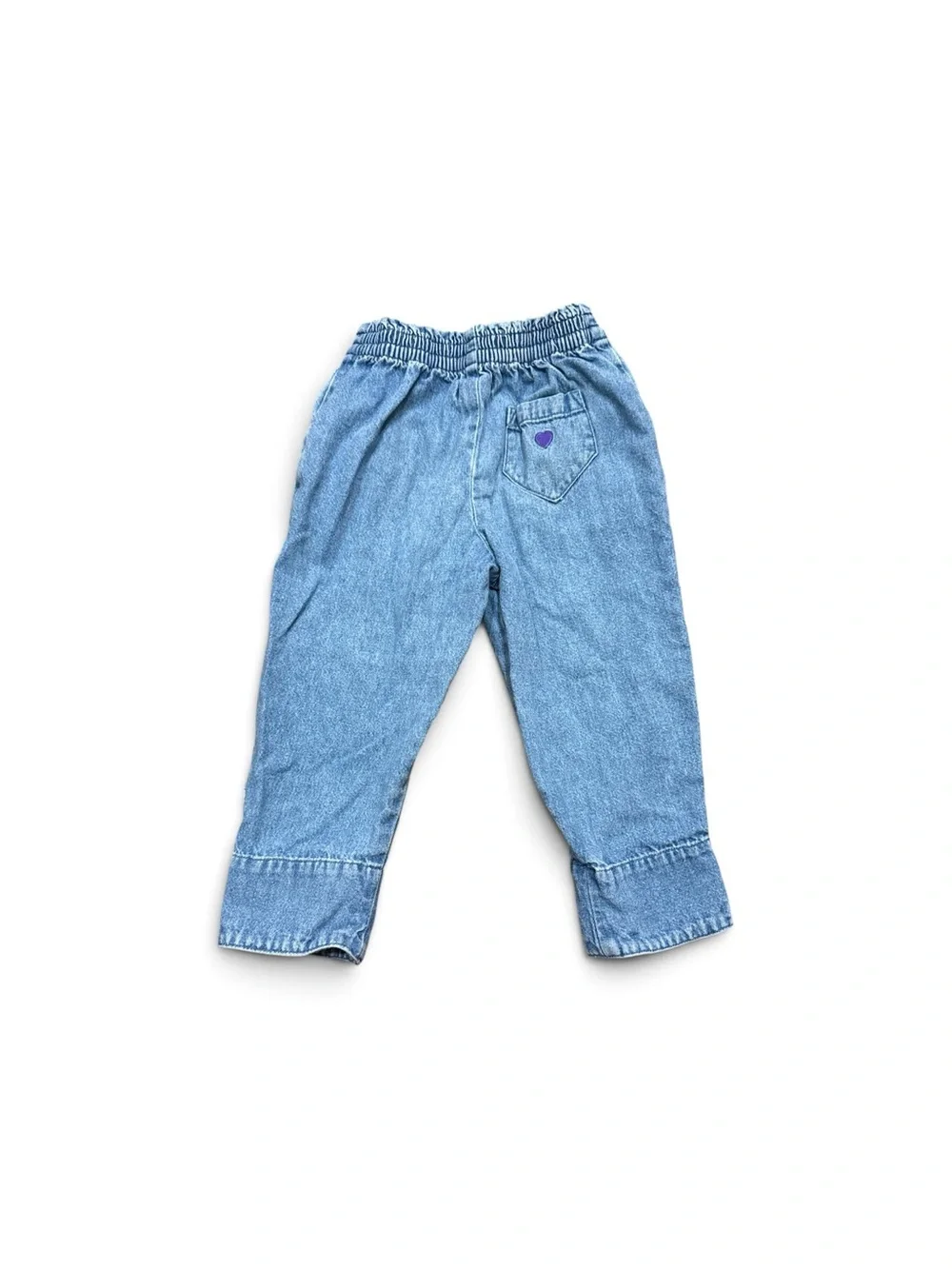 Vintage 90s Girls Pull On Denim Pants Size Small Embroidered Flower Heart